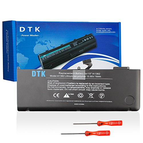 Dtk® Ultra Hochleistung Notebook Laptop Batterie Li-ion Akku für Apple A1382 A1286 (only for Core i7 Early 2011 Late 2011 Mid 2012) Unibody Macbook Pro 15" i7, also fit 661-5476 661-5211 with Two Free Screwdrivers [10.95V 6800MAh 74Wh]