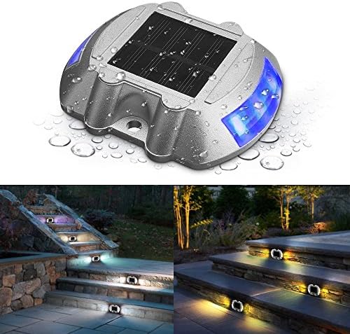 Solar Deck Light,SOLMORE LED Solar Dock Path Road Lights Marker lighting,Waterproof Security Warning Lights for Outdoor Fence Patio Stud Yard Home Driveway Pathway Stairs Step Garden Lamp(Blue)