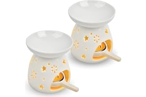FOROREH "N/A" 2 bruciatori a olio essenziale in ceramica con scatola, con cucchiaio per candela, bruciatori a olio in ceramica, motivi a stella, aromaterapia, bruciatori a benzina per decorazione domestica