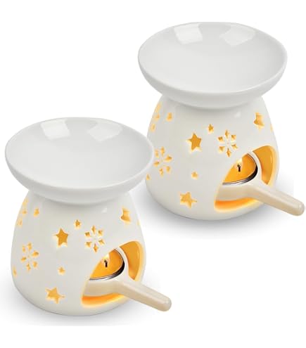 Bruciatore Per Aromaterapia In Legno E Ceramica: Design Luna E Stelle, Con Ciotola E Portacandele. Ideale Per Oli Essenziali, Per Creare Atmosfera In Casa, Yoga E Meditazione. - 3