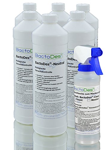 Preisvergleich Produktbild BactoDes Neutral 6l vielfältiges Geruchsentferner-Konzentrat (mind. 12l Gebrauchslösung) / geruchsneutral / frei von Duftstoffen / Gerüche neutralisieren mit einem effektiven Geruchskiller z.B. gegen Urin-Geruch, Tiergeruch, Erbrochenes, Milchgeruch etc. / inkl. Geruchsneutralisierer-Spray-Flasche
