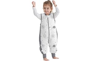 MIRACLE BABY Baby Sleeping Bag with Legs, Unisex 100% Cotton Wearable Blanket 2.5 TOG Winter Baby Sleep Sack with Feet Sleeveless Toddler Sleeping Sack 6-18 Months (Gray Starry Sky S)
