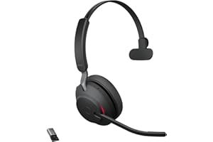 Jabra Evolve2 65 Casque PC sans Fil - Casque Mono Écouteurs Certifié UC avec Annulation du Bruit et Batterie Longue Durée - Adaptateur Bluetooth USB-A - Noir