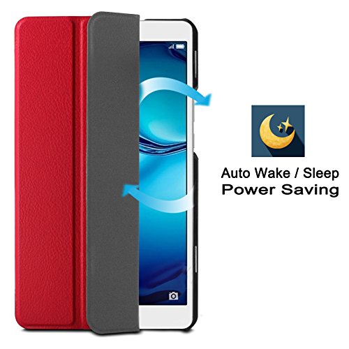 Huawei MediaPad M3 8.4 Hülle, Infiland Ultra Dünn Tri-Fold Smart-Muschel PU Leder Ultra Schlank Superleicht Ständer Smart Shell Cover Schutzhülle Etui Tasche für Huawei MediaPad M3 8.4 Tablet-PC (mit Auto Schlaf / Wach Funktion)(Rot) - 7