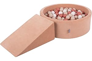 KiddyMoon Spielplatz Velvet Aus Schaumstoff Rund Bällebad Bällebad (100 Bälle) + Zwickel Ballgruben Babys Spielbad, Wüstenrosa: Pastellbeige/Lachsfarben/Weiß