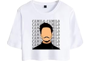 OUHZNUX Camiseta Corta con Estampado De Camilo Echeverry, Espectáculo De Baile para Mujer Ombligo Moda Streetwear Top Deportivo Simple, Sudadera Informal De Manga Corta para Cantante (2XS-2XL)