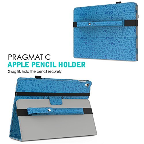 MoKo Halter für Apple Pencil – Premium PU Leder Bleistift Stift Schleife Sleeve Cover Schreibzeug Schreibgerät Beutel mit abnehmbare Gummiband für Apple iPad Pro 9.7 Zoll Hülle Case, Cutie Charm Blau - 2