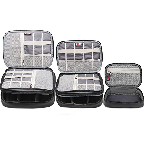 BUBM Mehrfachfunktion Kabelorganiser Tasche Reisetasche mit Doppelschichten für Elektronische Zubehöre wie Netzteil, Maus und USB Stricks (3pcs, Schwarz-PU) - 3