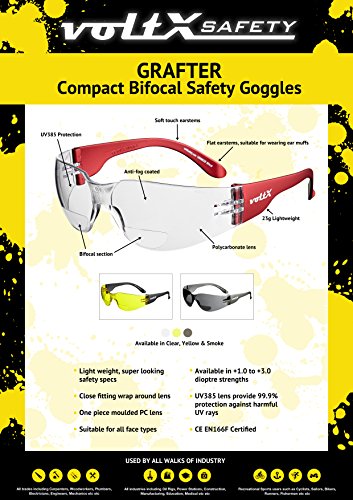 voltX ‘GRAFTER’ BIFOKALE Leichtgewichts Industrie Lesen Schutzbrille, CE EN166F zertifiziert / Sportbrille für Radler (RAUCHGRAU +1.5 Dioptrie) – Safety Reading Glasses - 4