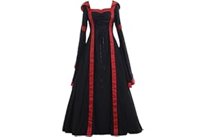 YESOK 2023 Robe Rétro Médiévale Femme Grande Taille Manches Trompette Robe Reine Femme Victorienne Médiévale Renaissance Gothique Maxi Robe Vintage Adulte Deguisement Carnaval Halloween Cosplay Fête