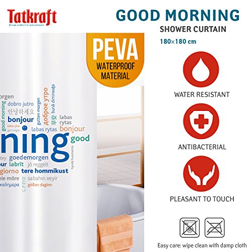 Tatkraft Good Morning Duschvorhang 180X180cm Peva Wasserdicht Schimmelfrei mit 12 Duschringen - 4
