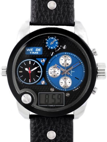 Alienwork DualTime Analog-Digital Armbanduhr Multi-funktion LCD Uhr XXL Oversized schwarz Leder OS.WH-2305-5 Alienwork DualTime Analog-Digital Armbanduhr Multi-funktion LCD Uhr XXL Oversized schwarz Leder OS.WH-2305-5