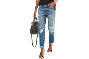 ORANDESIGNE Jeans da Donna Vita Alta Asimmetrico Sottile Jeans Casual Pantaloni Larghi in Denim Dritto Jeans Strappati con Fori Pantaloni Casual