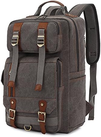 BinKe Canvas Backpack, Students Vintage Canvas Men Backpack Unisex Bag Travel Rucksack Shoulder with Large Capacity for Laptop / Travel / Hiking - Light Coffee