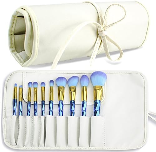 DeroTeno Makeup Brush Rolling Case Pouch Holder Cosmetic Bag Organizer Case with Belt Strap (Brushes not Included),White