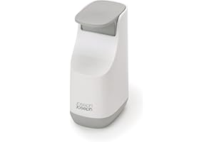 Joseph Joseph Bathroom Slim, Compact Soap Dispenser, Easy-push Pump Head, Non Drip Nozzle, Fill-level Window, Refillable, White/Grey, 8