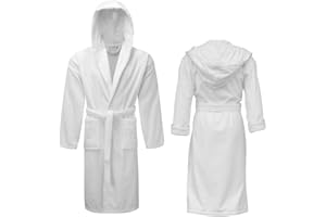 HFT Unisex Luxury 100% Cotton White Bathrobe Terry Towel Soft Dressing Gowen Hooded Hotel Quality