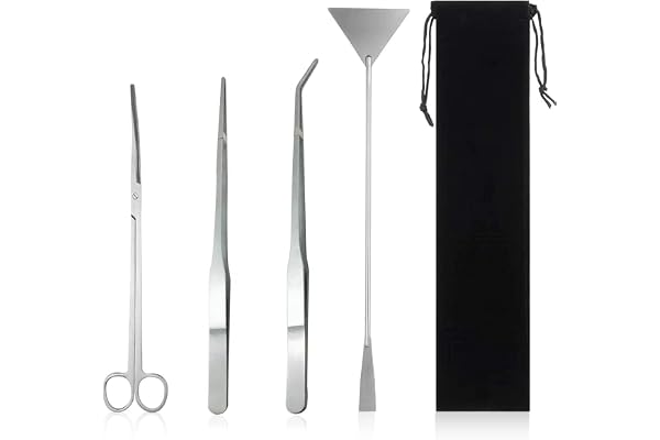 Houdao Kit d'aquascaping 4 en 1 - Ciseaux d'aquarium - En acier inoxydable - Pince à épiler longue - Avec sac de rangement - Pour couper les plantes aquatiques - Kit de nettoyage et de démarrage de