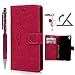 Produktbild Sony Xperia XA Hülle, Pincenti PU Leder Flip Wallet Cover in Book Style Stand Case Card Slot leder tasche case Karteneinschub und Magnetverschluß Kratzfestes und schmutzunempfindliches in Rose Red Schmetterling für Sony Xperia XA + Stylus Stift +Staubstecker