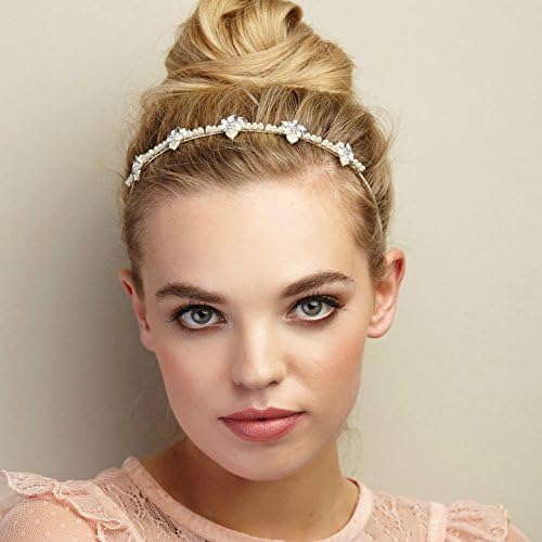 Pearl Headband Flower Alice Band Diamante Vintage Hair Band Floral by QueenMee (Silver)