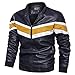 Produktbild TWISFER Jacke Herren Leder Übergangsjacke Streifen Kunst Bomberjacke Mode Langarm mit Reißverschluss Fliegenjacke Winddicht Vintage Color Block Bikerjacke Destroyed Men Kunstleder Jacket