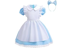 Lito Angels Alice in Wonderland Fancy Dress Up Costume Set with White Apron and Headband for Little Kids Girls Age 2 to 14 Years, Blue