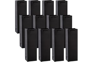 FOXNEC SCAMPIC Sacchetti Regalo Vino (12 pezzi), Busta per 16 stili, Carta con Manico Corda, Sacchetti Vino e Champagne per Compleanno, San Valentino, Cene, Anniversari e Inaugurazioni (Single black)