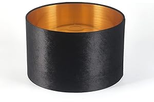 Abat-jours Tambour en Velours Noir Contemporain de 50 cm (20") avec Doublure Dorée pour Lampes de Table, de Sol et Suspension, pour Salon et Chambre, E27 E14 60 watts Maxi par Stella & Mag Creative
