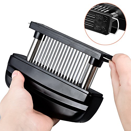 48 Klingen Manueller Fleischzartmacher Fleischklopfer Fleischstecher Grill Marinieren aus Edelstahl Schwarz - 2