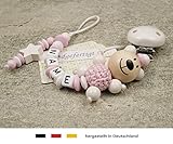 Baby SCHNULLERKETTE mit NAMEN | Schnullerhalter mit Wunschnamen – Mädchen & Jungen Motiv Bär und Stern in weiss - 2