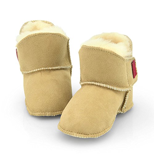 Sheepskin baby booties beige with adjustable velcro 1-Velcro (100% Genuine Merino Sheepskin) 0-6 month