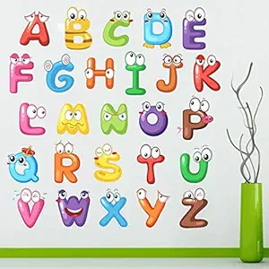 StickMe Cute Alphabets Baby - Kids - Learning Education Nursery Pre School Kinder Garden Wall Sticker -SM467 (Multi Colour, Vinyl - 90cm X 70 cm )