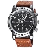 BlueVega Military Design Lederarmband Quarzuhr beiläufige Männer-Khaki-Armband