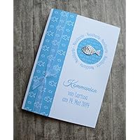 Menü Menükarte Speisekarte Kommunion Konfirmation Taufe Fisch silber blau türkisblau