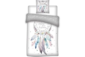 Familando - Set di biancheria da letto double face, design moderno, 135 x 200 cm, 80 x 80 cm, 100% cotone, motivo acchiappasogni (grigio)