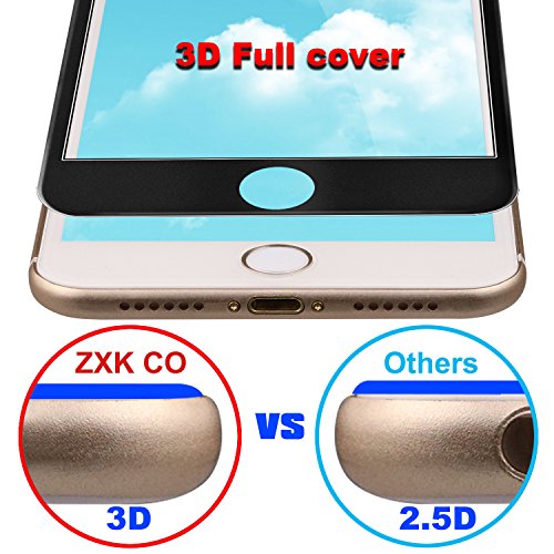 iPhone 7 Panzerglasfolie, ZXK CO 2 Stück Ultradünn 3D Full Screen 99% durchsichtiger Displayschutzfolie Panzerglas Schutzfolie Schutzglas 9H Hartglas für iPhone 7 – Schwarz 3D Round edge - 5