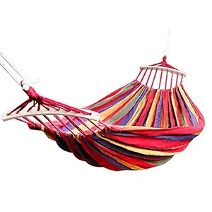 Moradiya Fresh Cotton Outdoor Hammock Multiples Load Capacity Up to 450 Lbs Portable with Carrying Bag for Patio Yard Garden (280 * 100CM/HOLD 150KG, Wooden RED)