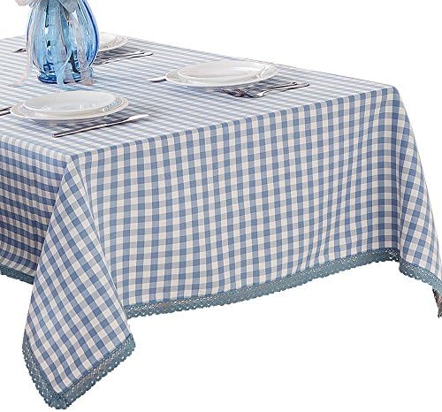 R.LANG Heavy Weight Fabric Tablecloth Oval 60 x 84-inch(152cm x 213cm) Spillproof Jacquard Tablecloth Light Blue