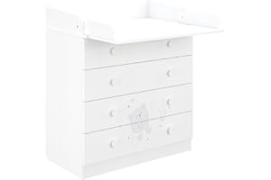 ‎SHEFA Shefa Kids Wickelkommode 800 Teddy, Weiß - Hochwertige Wickelkommode mit 4 Schubladen