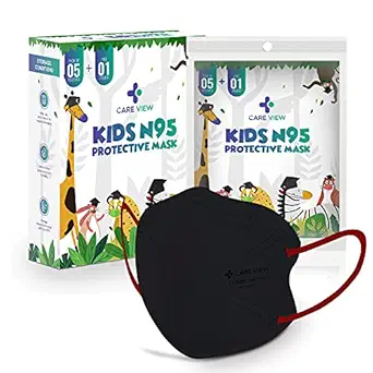 Careview Kids N95 Face Mask (Pack of 5 + 1 Free), BLACK Color,5 Layered Filtration, DRDO, BIS (ISI),CE Certified, Ear Loop Style (KIDS-N95-MASK)