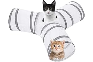 SMANDY Raschel Tunnel Foldable 3-Way Cat Tunnel Play Tunnel Cat Toy Pet Interactive Training Toy for Rabbits Cats Dogs and Small Animals Pet, Diameter 25 cm / Length 150 cm (White)