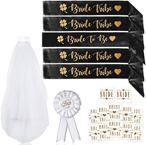 Hen Party Bridal Sash White, Pink and Black Colors - Perfect Length Super Soft Bride to Be Sash - Great for Bridal Shower and Hen Do Decorations