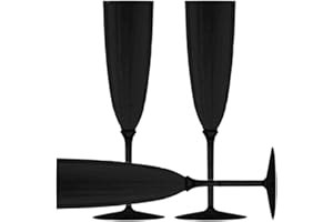 Decor Decorline - 48 x Flûtes à champagne en verre à pied en plastique Dur de Qualité Supérieure, Verres à Champagne Réutilisables pour Mariages et Fêtes, 170 ml Noir - Réutilisables et Stables