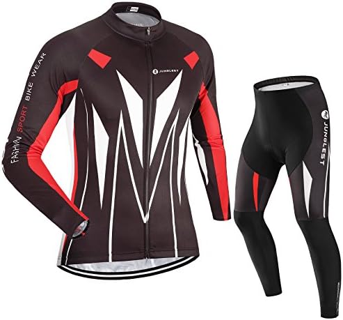 [3D pad][Type:Set[Fleece] size:XXL] Breathable Tops Jersey Men Cycling Tights Dry Cool perspiration pad Shirts Comfortable Sleeve Quick Long soft Sportswear Set