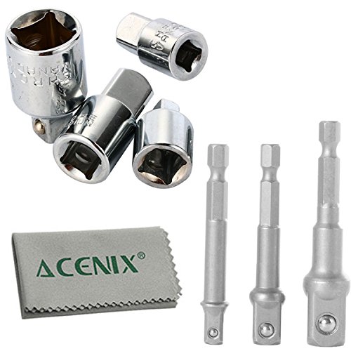 Acenix, set di 4 adattatori per bussola, convertitore e riduttore e set di 3 punte per trapano da 1/4