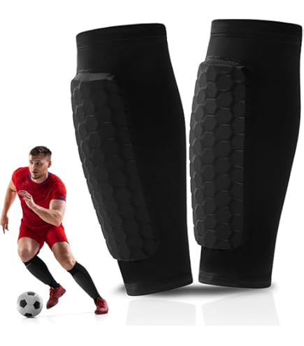 Schienbeinschoner Kinder 6-12 Jahre - Mit Wadenschutz Wabendesign Fußball Basketball