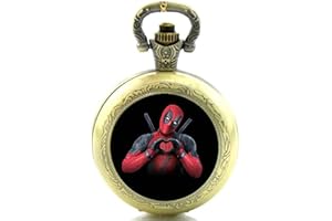 Products Just4U Gift Boxed Deadpool Themed Quartz Pocket/Necklace Watch - Free Spare Battery