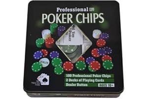 GMM SET DA POKER PROFESSIONALE COFANETTO REGALO 100 PZ FICHES DA POKER 2 MAZZI DI CARTE DA GIOCO 1 SCATOLA IN METALLO