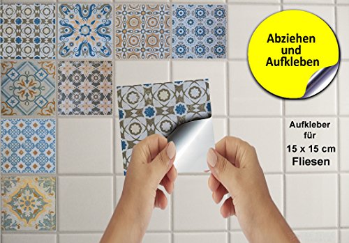 24 stück Fliesenaufkleber für Küche und Bad (Tile Style Decals 24x TP 60 – 6″) | verschiedene Mosaik wandfliesen aufkleber für 15x15cm Fliesen | Fliesen-Aufkleber Folie | Deko-Fliesenfolie für Küche u. Bad (15cm – 24 stück, TP60) - 2