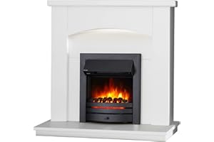 ENDEAVOUR FIRES AND FIREPLACES Endeavour Fires New Cayton Electric 42"Fireplace Suite, fitted with Black Trim and Fret, 220/240Vac 1&2kW with 7 day Programmable Remote Control Heater in off white MDF Surround